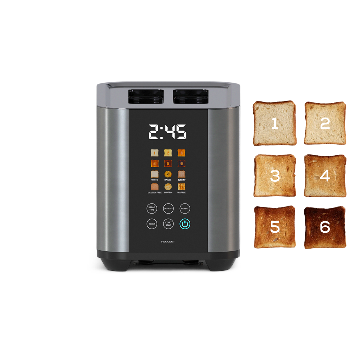 Six precise toasting levels for perfect results.